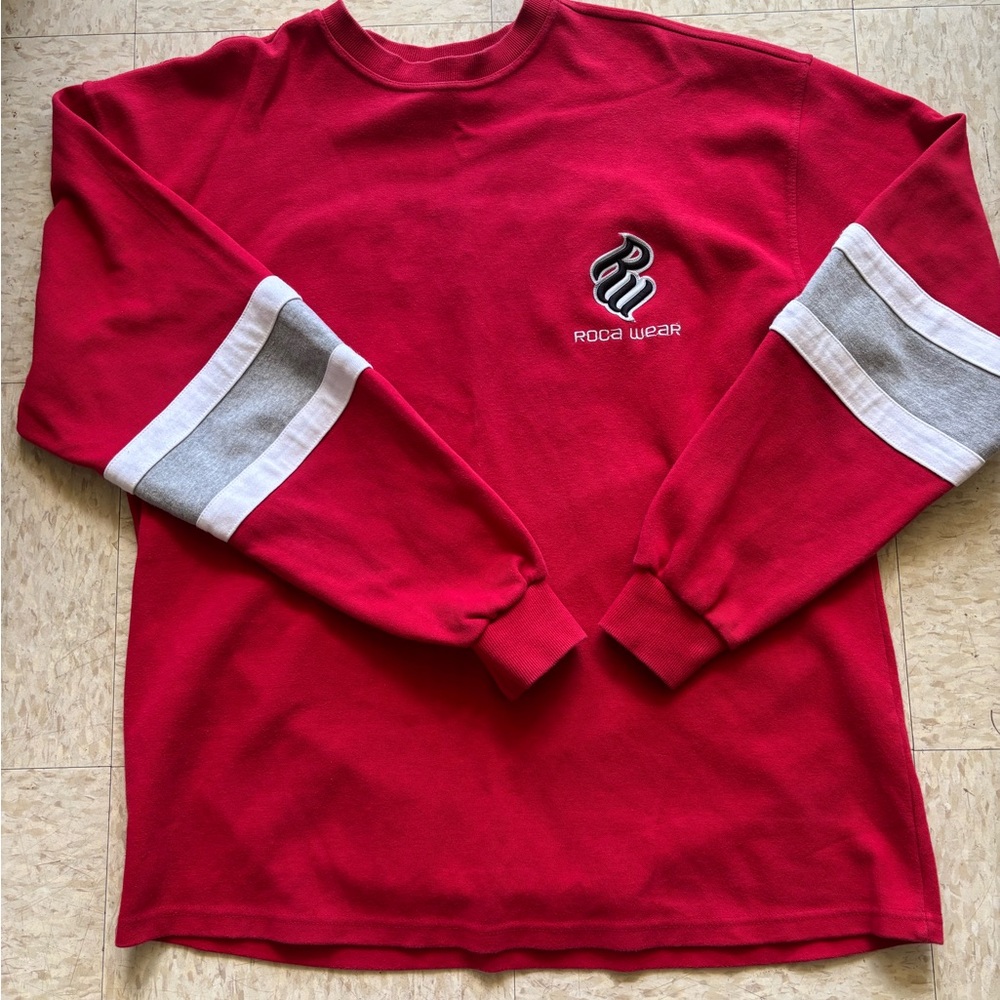 Rocawear Red Long Sleeve with Gray and White Accents y2k